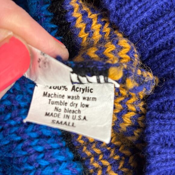 Vintage Croquet Club Womens 80s 90s Geometric Striped Sweater Size M Ribbed Cozy - Picture 7 of 8